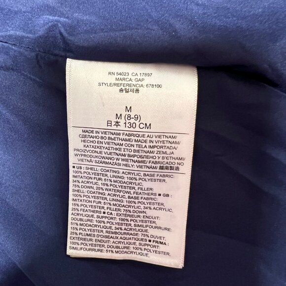 GAP Down Puffer Coat Parka Hooded Kids Blue Fur Trim Winter Quilted Sz 8 Medium - Picture 6 of 10